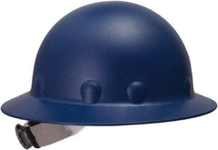 Fibre-Metal - ANSI Type I, Class G Rated, 8-Point, Ratchet Adjustment Hard Hat - Size 6-1/2 to 8, Blue, Full Brim - Eagle Tool & Supply