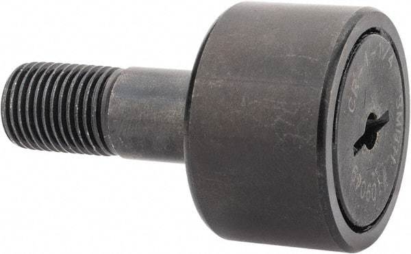 Accurate Bushing - 1-1/4" Roller Diam x 3/4" Width, 1/2" Stud Diam x 1-1/4" Length, Stud Cam Follower - Steel, 5/8" Thread Length, 1/2-20 Thread, 2" OAL, 4,470 Lb Dynamic Cap, 4,300 Lb Static Cap - Eagle Tool & Supply