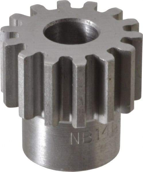 Boston Gear - 16 Pitch, 7/8" Pitch Diam, 14 Tooth Spur Gear - 1/2" Face Width, 3/8" Bore Diam, 0.69" Hub Diam, 14.5° Pressure Angle, Steel - Eagle Tool & Supply