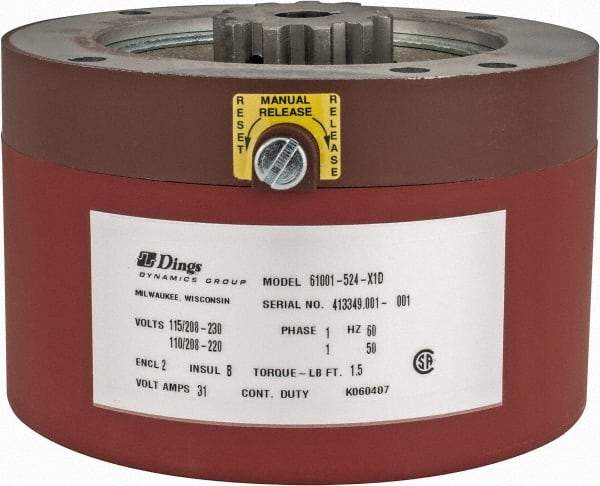 Dings Dynamics Group - 115/230 Volts at 60 Hertz, 1-1/2 Ft./Lb. Torque Disc Brake - 56C Frame, 5/8" Hub Bore, NEMA 2 Enclosure - Eagle Tool & Supply