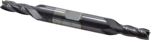 Niagara Cutter - 1/4", 5/8" LOC, 3/8" Shank Diam, 3-3/8" OAL, 4 Flute, Solid Carbide Square End Mill - Double End, TiAlN Finish, Spiral Flute, 30° Helix, Centercutting, Right Hand Cut, Right Hand Flute, Series CD430 - Eagle Tool & Supply