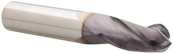 Niagara Cutter - 15/32" Diam, 1" LOC, 3 Flute Solid Carbide Ball End Mill - TiAlN Finish, Single End, 3" OAL, 1/2" Shank Diam, Spiral Flute - Eagle Tool & Supply
