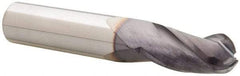 Niagara Cutter - 15/32" Diam, 1" LOC, 3 Flute Solid Carbide Ball End Mill - TiAlN Finish, Single End, 3" OAL, 1/2" Shank Diam, Spiral Flute - Eagle Tool & Supply
