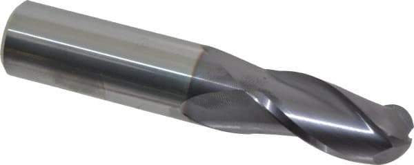Niagara Cutter - 11/16" Diam, 1-3/8" LOC, 3 Flute Solid Carbide Ball End Mill - TiAlN Finish, Single End, 4" OAL, 3/4" Shank Diam, Spiral Flute - Eagle Tool & Supply