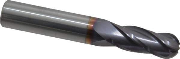 Niagara Cutter - 13/32" Diam, 1" LOC, 4 Flute Solid Carbide Ball End Mill - TiAlN Finish, Single End, 2-3/4" OAL, 7/16" Shank Diam, Spiral Flute - Eagle Tool & Supply