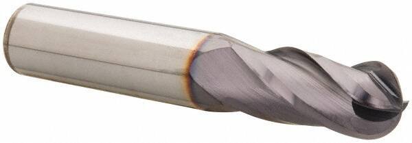 Niagara Cutter - 15/32" Diam, 1" LOC, 4 Flute Solid Carbide Ball End Mill - TiAlN Finish, Single End, 3" OAL, 1/2" Shank Diam, Spiral Flute - Eagle Tool & Supply