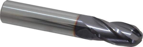 Niagara Cutter - 1/2" Diam, 1" LOC, 4 Flute Solid Carbide Ball End Mill - TiAlN Finish, Single End, 3" OAL, 1/2" Shank Diam, Spiral Flute - Eagle Tool & Supply