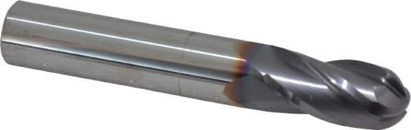 Niagara Cutter - 9/16" Diam, 1-1/8" LOC, 4 Flute Solid Carbide Ball End Mill - TiAlN Finish, Single End, 3-1/2" OAL, 9/16" Shank Diam, Spiral Flute - Eagle Tool & Supply