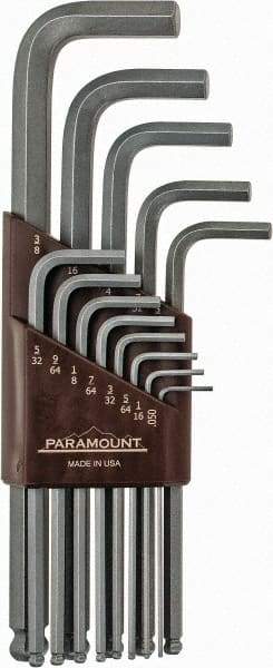 Paramount - 13 Piece L-Key Ball End Hex Key Set - Hex Range 0.05 to 3/8", 7-1/4" OAL, Steel - Eagle Tool & Supply