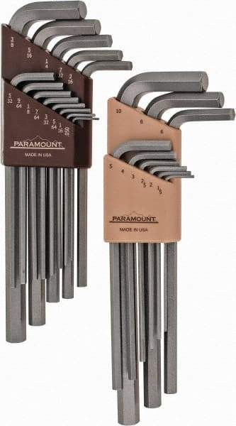 Paramount - 22 Piece L-Key Hex Key Set - Hex Range 0.05 to 3/8", 7-1/4" OAL, Steel - Eagle Tool & Supply