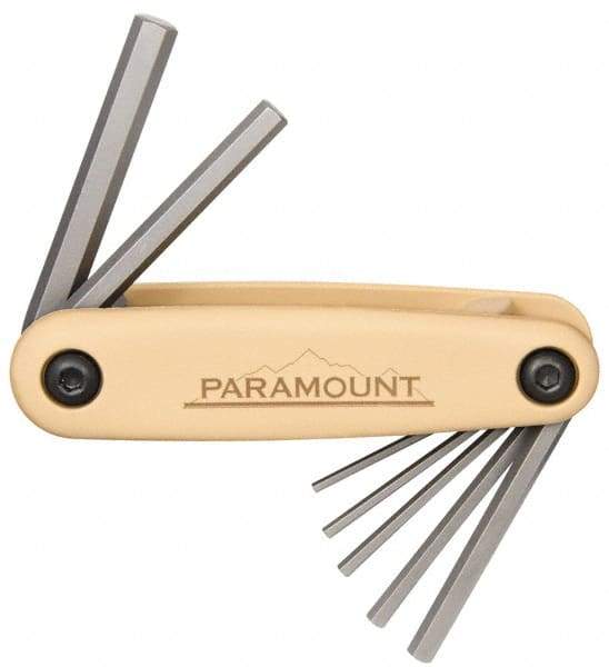 Paramount - 7 Piece Fold-Up Hex Key Set - Hex Range 2 to 8mm, 4-1/2" OAL, Steel - Eagle Tool & Supply