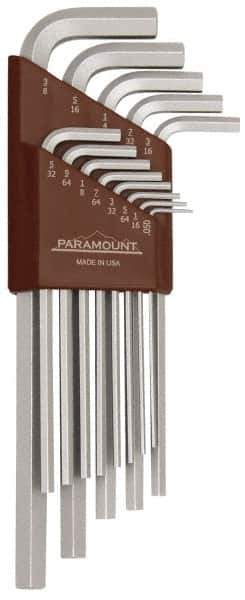 Paramount - 13 Piece L-Key Hex Key Set - Hex Range 0.05 to 3/8", 7-1/4" OAL, Steel - Eagle Tool & Supply