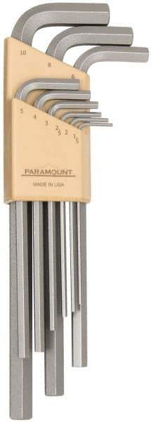 Paramount - 9 Piece L-Key Hex Key Set - Hex Range 1.5 to 10mm, 7-1/4" OAL, Steel - Eagle Tool & Supply
