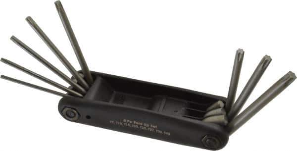 Paramount - 8 Piece T9 to T40 Steel Fold-Up Torx Key Set - 4-1/2" OAL, T9, T10, T15, T20, T25, T27, T35, T40 Torx Size - Eagle Tool & Supply