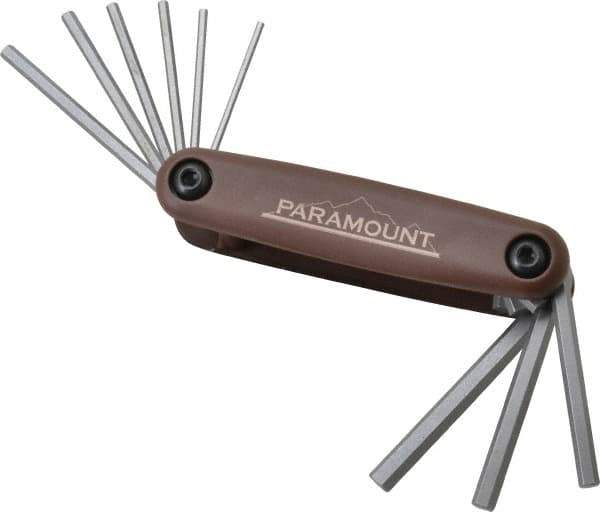 Paramount - 9 Piece Fold-Up Hex Key Set - Hex Range 5/64 to 1/4", 4-1/2" OAL, Steel - Eagle Tool & Supply