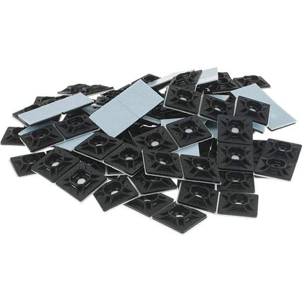 Thomas & Betts - Black, Nylon, Four Way Cable Tie Mounting Pad - 1-1/8" Long x 0.215" High x 1-1/8" Wide Adhesive Back - Eagle Tool & Supply