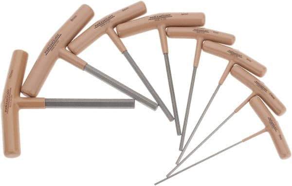 Paramount - 8 Piece T-Handle Hex Key Set - Hex Range 2 to 10mm, 6" OAL, Steel - Eagle Tool & Supply