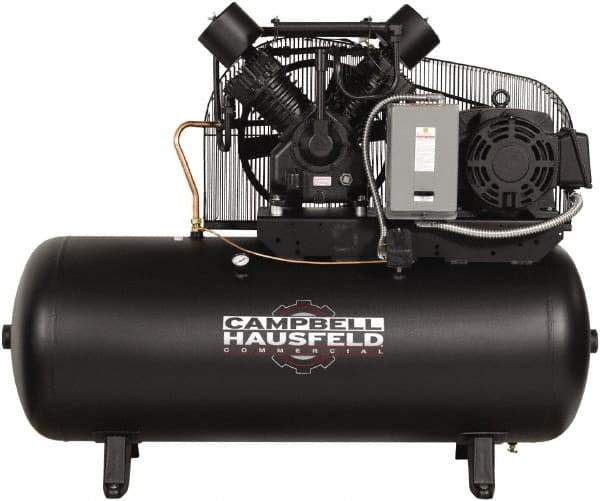 Campbell Hausfeld - 15 hp, 120 Gal Stationary Electric Horizontal Screw Air Compressor - Three Phase, 175 Max psi, 50 CFM, 208-230/460 Volt - Eagle Tool & Supply