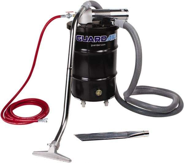 Guardair - 30 Gal Steel Tank, Air Powered Pneumatic Canister Wet/Dry Vacuum - 15 Peak hp, 20' Hose Fitting, Cartridge Filter, Accessories Included - Eagle Tool & Supply