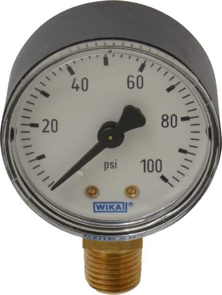 Wika - 2" Dial, 1/4 Thread, 0-100 Scale Range, Pressure Gauge - Lower Connection Mount, Accurate to 3-2-3% of Scale - Eagle Tool & Supply