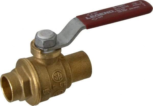 Legend Valve - 1/2" Pipe, Full Port, Brass Standard Ball Valve - Inline - One Way Flow, Soldered x Soldered Ends, Lever Handle, 600 WOG, 150 WSP - Eagle Tool & Supply