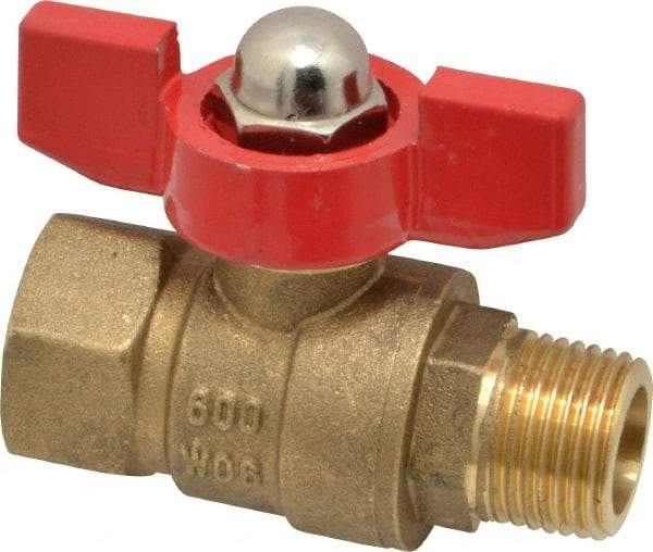 Midwest Control - 3/8" Pipe, Brass Miniature Ball Valve - Inline - One Way Flow, MNPT x FNPT Ends, Tee Handle, 600 WOG, 150 WSP - Eagle Tool & Supply