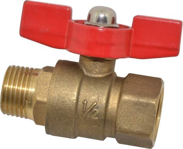 Midwest Control - 1/2" Pipe, Brass Miniature Ball Valve - Inline - One Way Flow, MNPT x FNPT Ends, Tee Handle, 600 WOG, 150 WSP - Eagle Tool & Supply