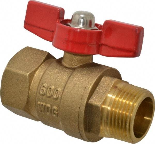 Midwest Control - 3/4" Pipe, Brass Miniature Ball Valve - Inline - One Way Flow, MNPT x FNPT Ends, Tee Handle, 600 WOG, 150 WSP - Eagle Tool & Supply