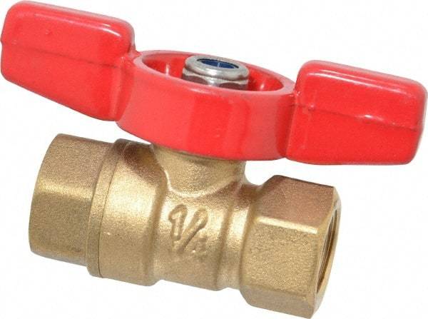 Midwest Control - 1/4" Pipe, Brass Miniature Ball Valve - Inline - One Way Flow, FNPT x FNPT Ends, Tee Handle, 600 WOG, 150 WSP - Eagle Tool & Supply