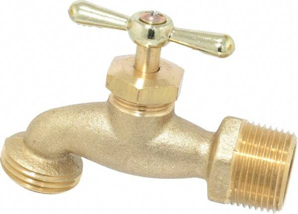 Legend Valve - 3/4" Pipe, 125 psi WOG Rating, Brass Hose Bibb, Stop Valve - Tee Handle, MNPT x GHT End Connections - Eagle Tool & Supply