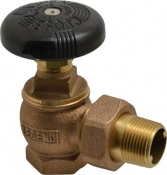 Legend Valve - 3/4" Pipe, 60 psi WOG Rating, FNPT x Male Union End Connections, Handwheel Steam Angle Radiator Valve - 15 psi Steam Pressure Rating, Bronze - Eagle Tool & Supply