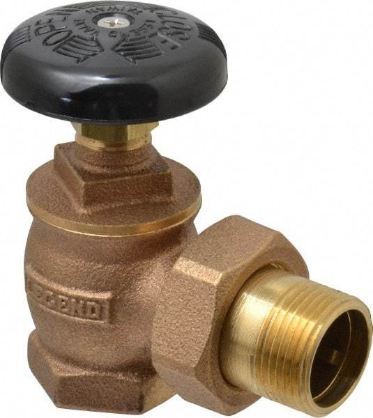 Legend Valve - 1" Pipe, 60 psi WOG Rating, FNPT x Male Union End Connections, Handwheel Steam Angle Radiator Valve - 15 psi Steam Pressure Rating, Bronze - Eagle Tool & Supply