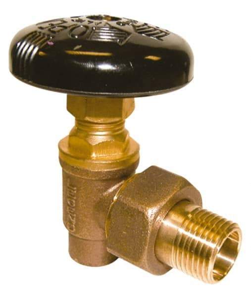 Legend Valve - 1/2" Pipe, 60 psi WOG Rating, Soldered x Male Union End Connections, Handwheel Hot Water Angle Radiator Valve - Bronze - Eagle Tool & Supply