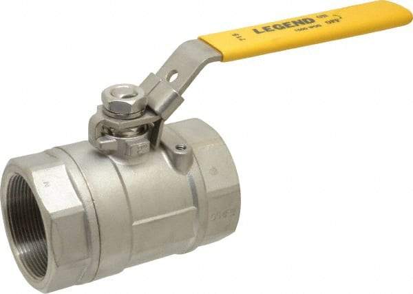 Legend Valve - 2" Pipe, Large Port, Stainless Steel Standard Ball Valve - 2 Piece, Inline - One Way Flow, FNPT x FNPT Ends, Locking Lever Handle, 1,500 WOG, 150 WSP - Eagle Tool & Supply
