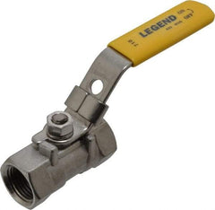 Legend Valve - 3/8" Pipe, Standard Port, Stainless Steel Standard Ball Valve - 1 Piece, Inline - One Way Flow, FNPT x FNPT Ends, Locking Lever Handle, 800 WOG, 150 WSP - Eagle Tool & Supply