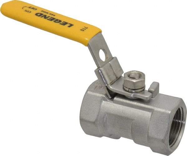 Legend Valve - 3/4" Pipe, Standard Port, Stainless Steel Standard Ball Valve - 1 Piece, Inline - One Way Flow, FNPT x FNPT Ends, Locking Lever Handle, 800 WOG, 150 WSP - Eagle Tool & Supply
