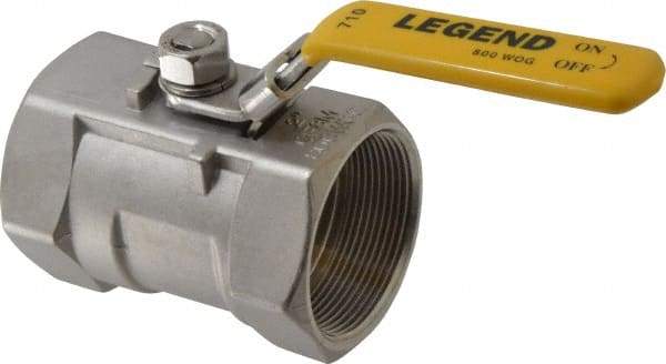 Legend Valve - 2" Pipe, Standard Port, Stainless Steel Standard Ball Valve - 1 Piece, Inline - One Way Flow, FNPT x FNPT Ends, Locking Lever Handle, 800 WOG, 150 WSP - Eagle Tool & Supply