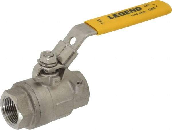 Legend Valve - 3/4" Pipe, Full Port, Stainless Steel Standard Ball Valve - 2 Piece, Inline - One Way Flow, FNPT x FNPT Ends, Locking Lever Handle, 1,000 WOG, 150 WSP - Eagle Tool & Supply