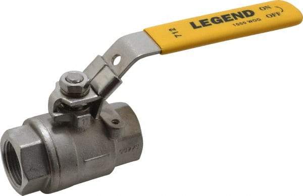 Legend Valve - 1" Pipe, Full Port, Stainless Steel Standard Ball Valve - 2 Piece, Inline - One Way Flow, FNPT x FNPT Ends, Locking Lever Handle, 1,000 WOG, 150 WSP - Eagle Tool & Supply