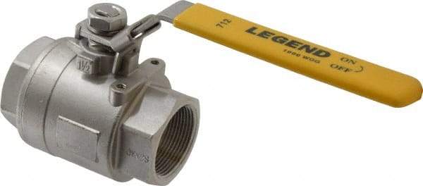 Legend Valve - 1-1/2" Pipe, Full Port, Stainless Steel Standard Ball Valve - 2 Piece, Inline - One Way Flow, FNPT x FNPT Ends, Locking Lever Handle, 1,000 WOG, 150 WSP - Eagle Tool & Supply