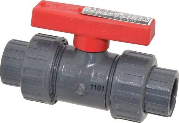 Legend Valve - 1/2" Pipe, Full Port, PVC True Union Design Ball Valve - Inline - One Way Flow, FNPT x Solvent Ends, Tee Handle, 150 WOG - Eagle Tool & Supply