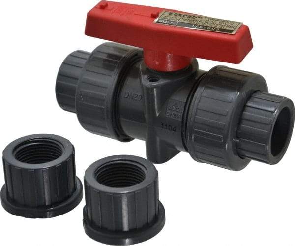 Legend Valve - 3/4" Pipe, Full Port, PVC True Union Design Ball Valve - Inline - One Way Flow, FNPT x Solvent Ends, Tee Handle, 150 WOG - Eagle Tool & Supply