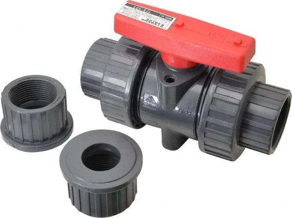 Legend Valve - 1-1/4" Pipe, Full Port, PVC True Union Design Ball Valve - Inline - One Way Flow, FNPT x Solvent Ends, Tee Handle, 150 WOG - Eagle Tool & Supply