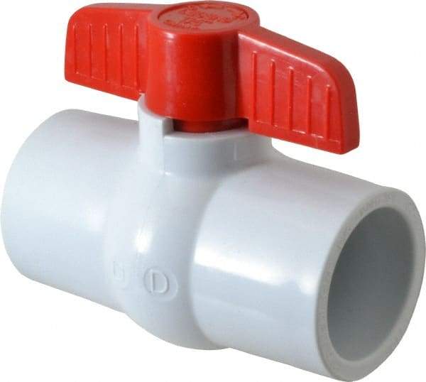 Legend Valve - 1-1/4" Pipe, Full Port, PVC Miniature Ball Valve - Inline - One Way Flow, Solvent x Solvent Ends, Tee Handle, 150 WOG - Eagle Tool & Supply