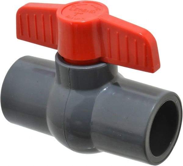 Legend Valve - 1" Pipe, Full Port, PVC Miniature Ball Valve - Inline - One Way Flow, Solvent x Solvent Ends, Tee Handle, 150 WOG - Eagle Tool & Supply