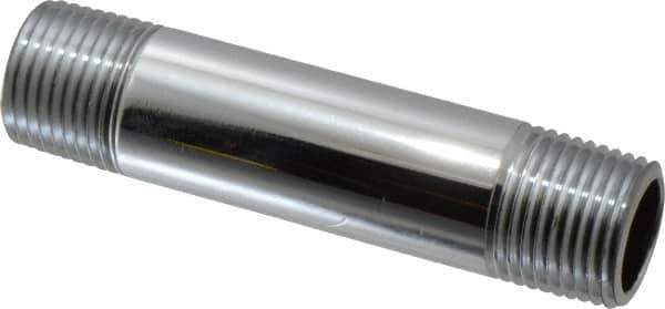 Merit Brass - 3-1/2" Long, 1/2" Pipe Threaded Brass Pipe Nipple - NPT Thread, Chrome Plated Red Brass - Eagle Tool & Supply