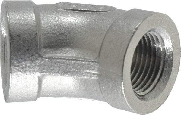 Merit Brass - 3/8" Grade 304 Stainless Steel Pipe 45° Elbow - FNPT x FNPT End Connections, 150 psi - Eagle Tool & Supply