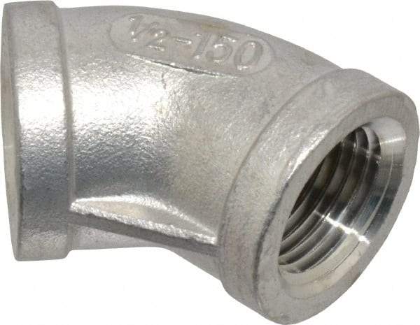 Merit Brass - 1/2" Grade 304 Stainless Steel Pipe 45° Elbow - FNPT x FNPT End Connections, 150 psi - Eagle Tool & Supply