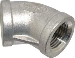 Merit Brass - 1/2" Grade 304 Stainless Steel Pipe 45° Elbow - FNPT x FNPT End Connections, 150 psi - Eagle Tool & Supply
