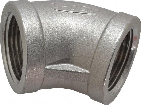 Merit Brass - 1" Grade 304 Stainless Steel Pipe 45° Elbow - FNPT x FNPT End Connections, 150 psi - Eagle Tool & Supply